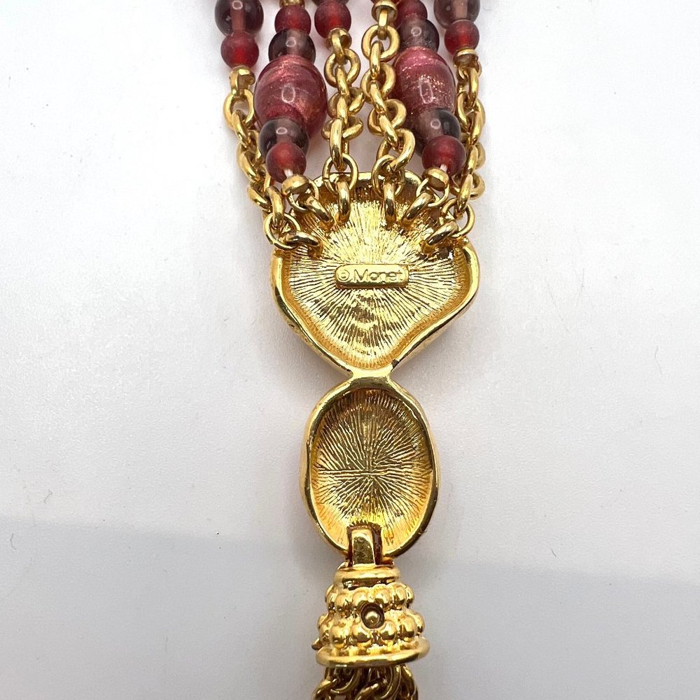 Monet Vintage Triple Strand Glass Bead Accent Tassel Necklace - Picture 5 of 6